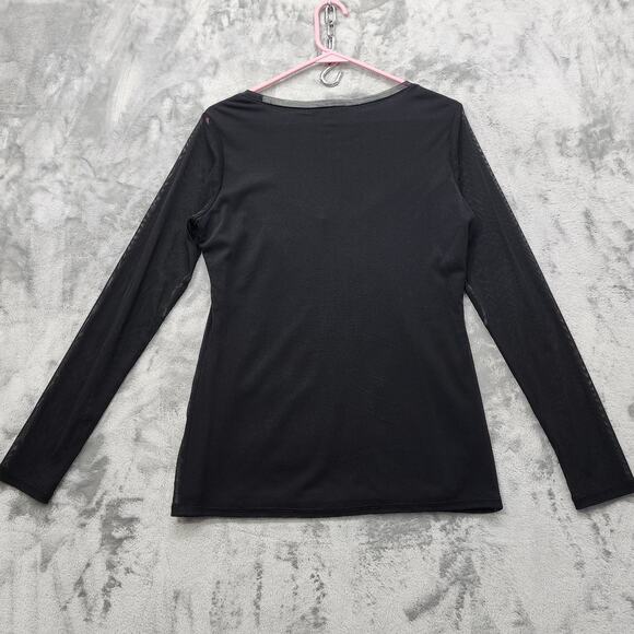 INC International Concepts Top Women M Black Embroidered Double Layer Sheer Mesh - Picture 3 of 8